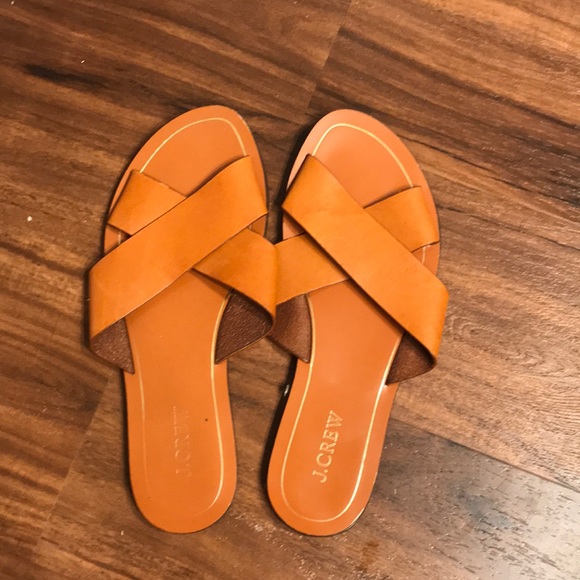 J Crew size 8 women’s cross-cross slide sandals cognac leather
